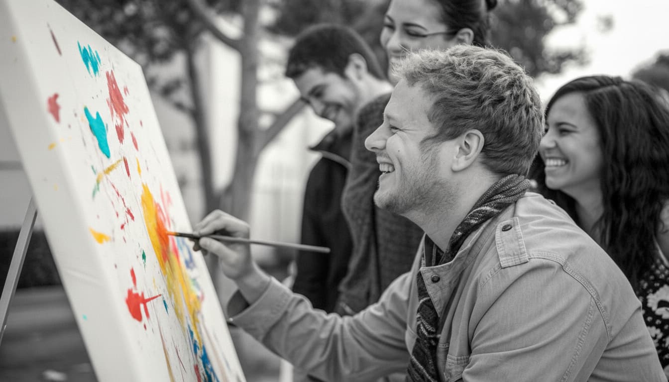 Individuals participating in expressive arts therapy